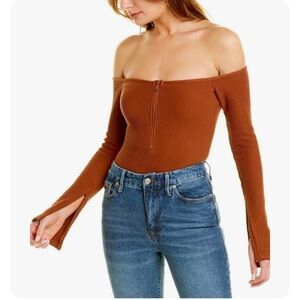 NWT GOOD AMERICAN 1/2-Zip Bodysuit Orange / Rust Size 6